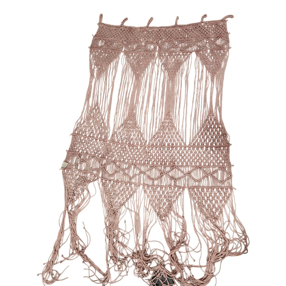 Macrame Wall Hanging/drapery Tapestry Boho Chic Pink Fringe wedding girlhoodcore